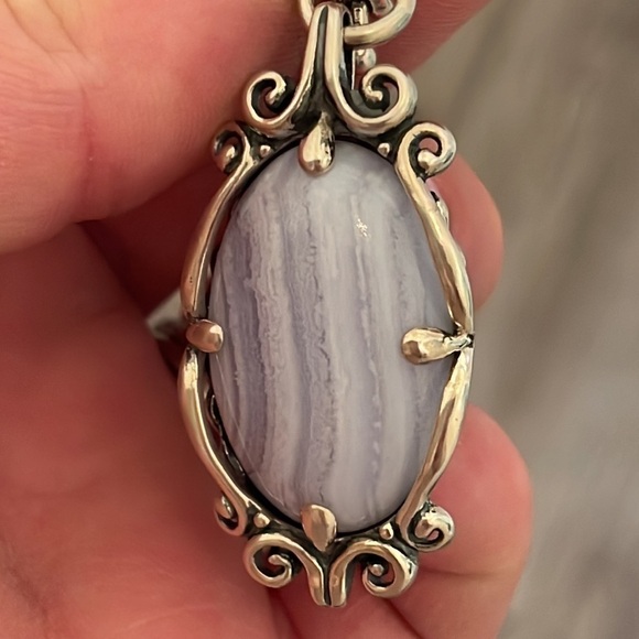 Carolyn Pollack Silver Blue Lace Agate Pendant Enhancer. - Picture 7 of 7